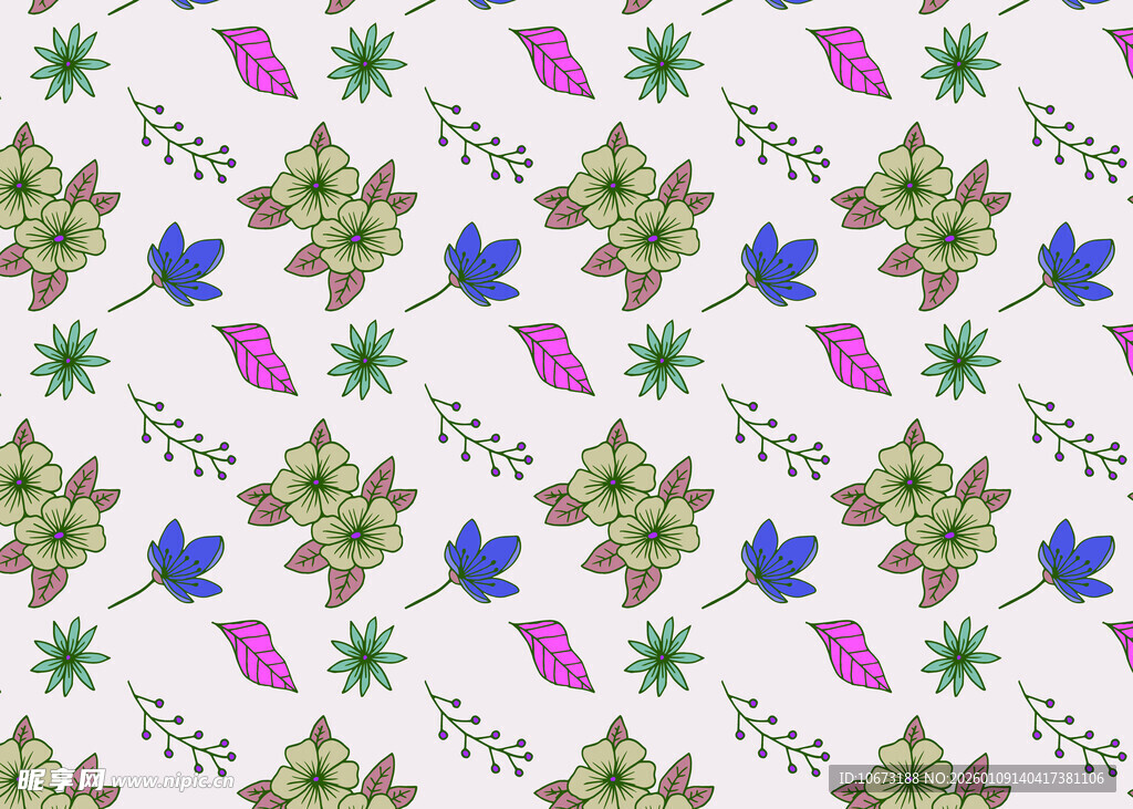 多彩小鸟植物图案背景