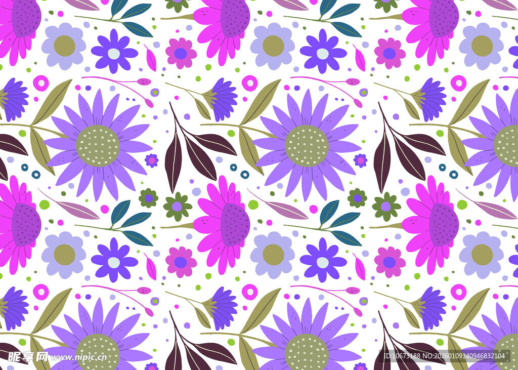 紫色花卉小鸟图案背景