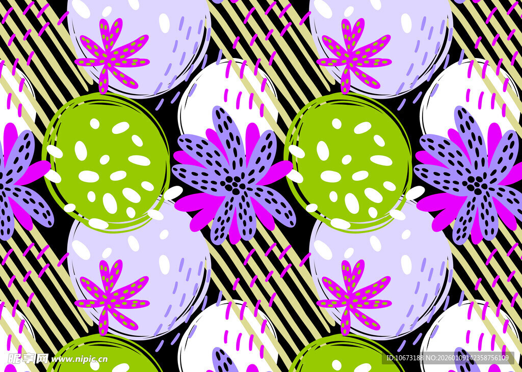 多彩花卉条纹图案设计