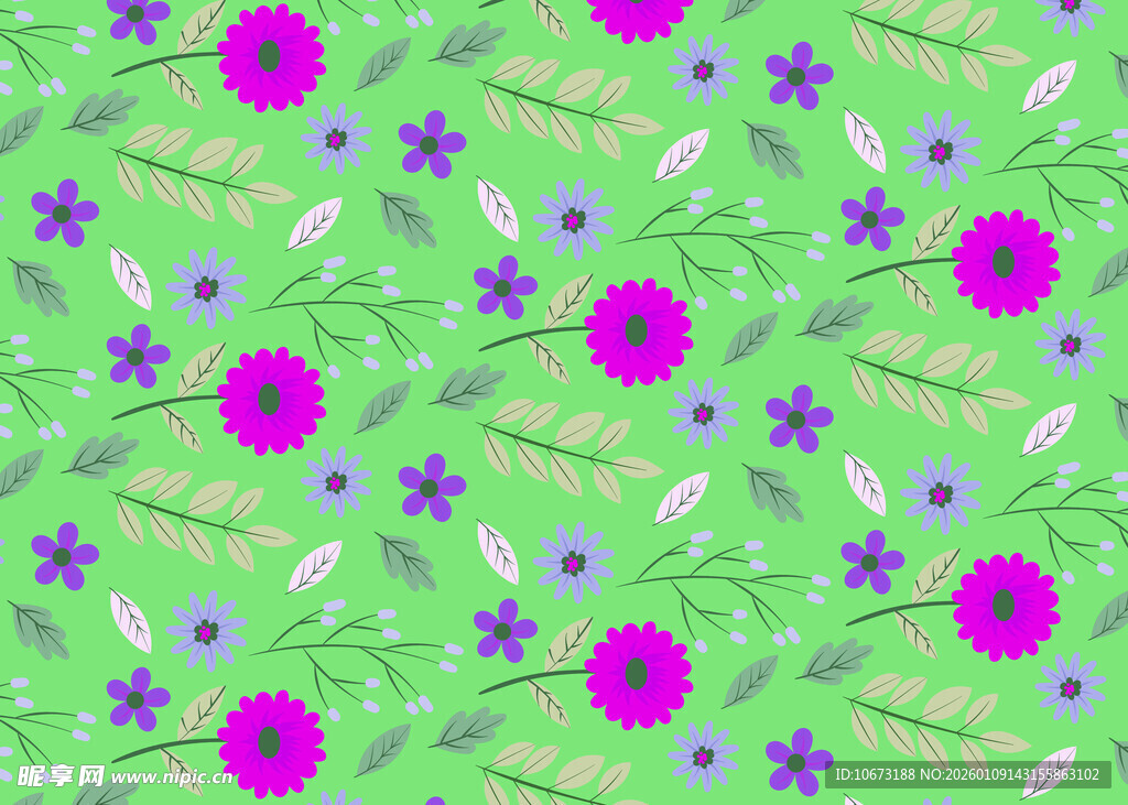 绿色背景花卉图案设计