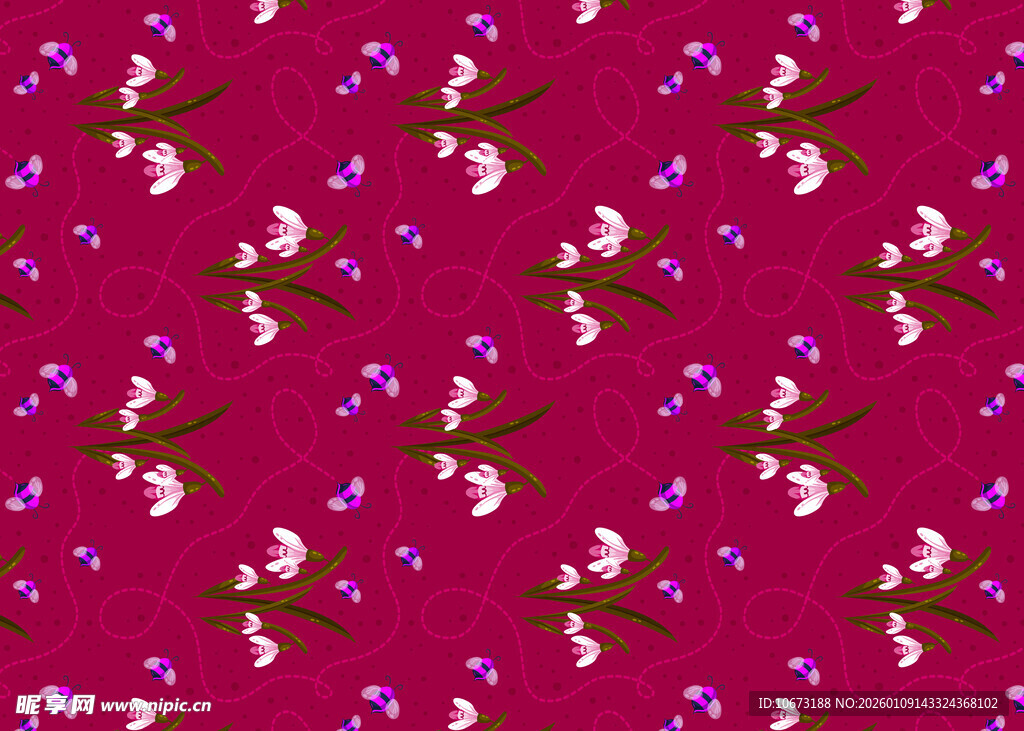 玫红色底花卉图案纹理