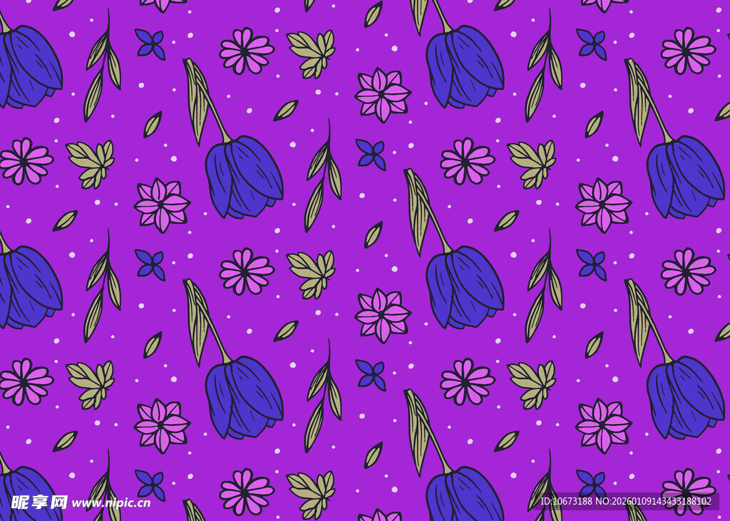 紫色花卉图案无缝背景图