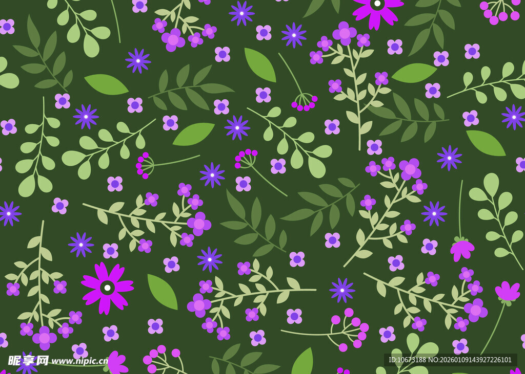 紫色花卉绿叶图案背景