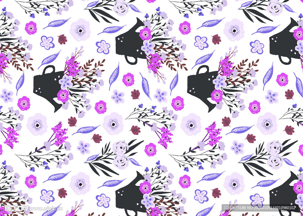 紫色花卉动物图案背景