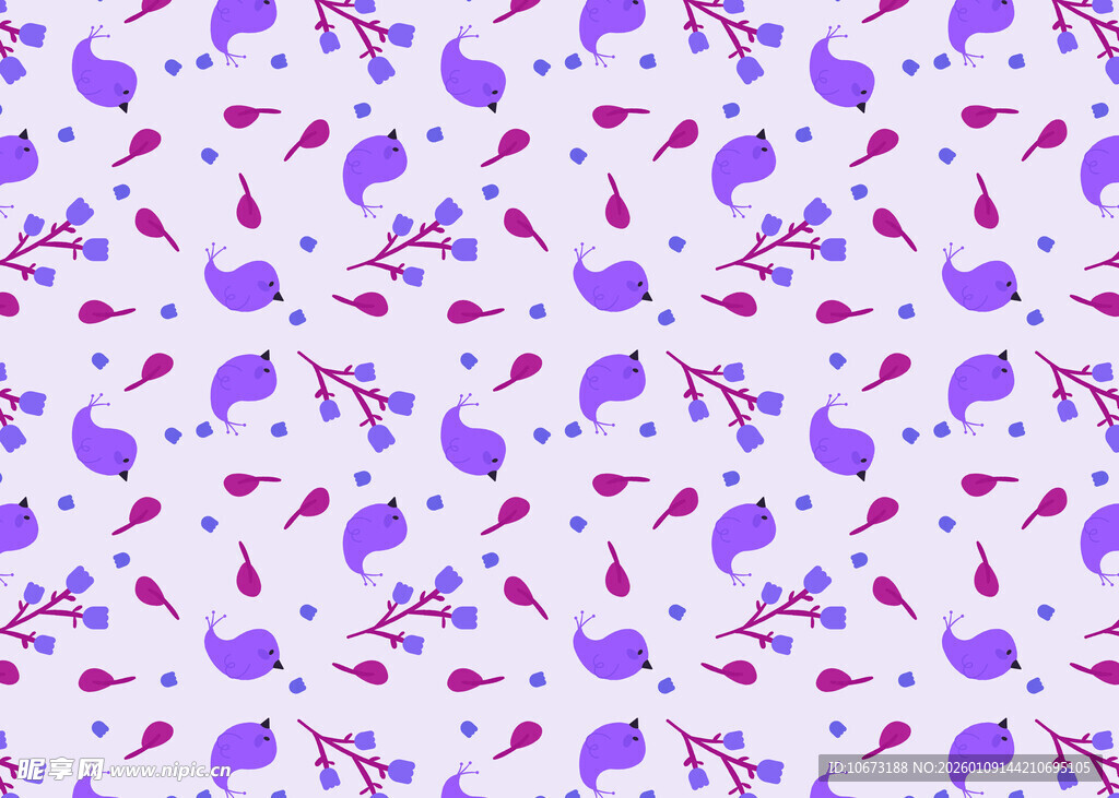 紫色花卉枝叶无缝图案