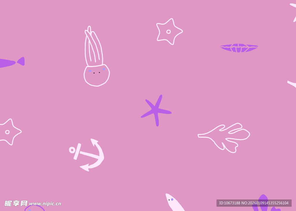 紫色背景海洋元素图案