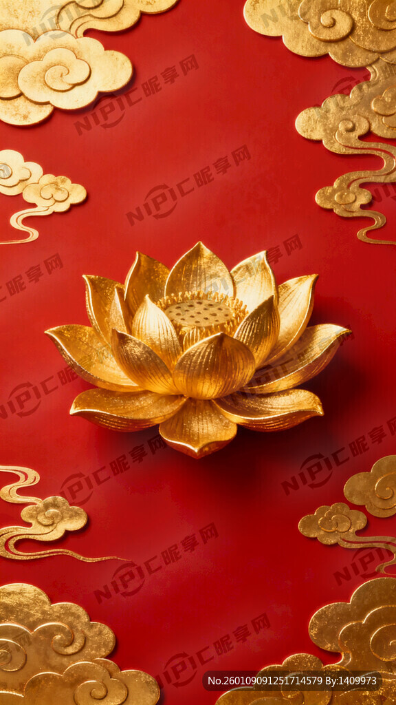 红色背景 中间金色莲花
