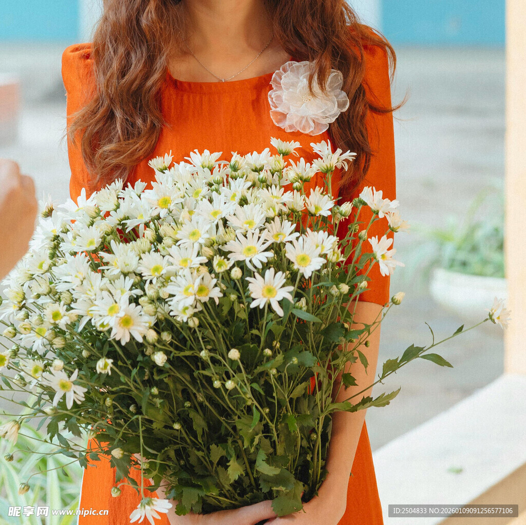 女子手持雏菊 清新美好