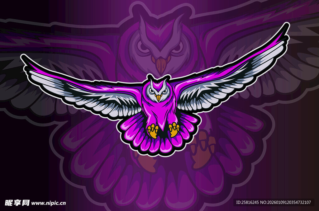 紫色展翅飞鸟图案设计