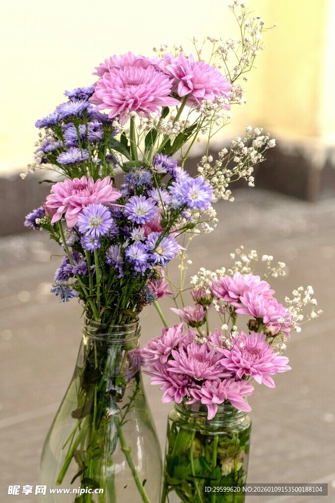 花瓶中的多彩花卉组合