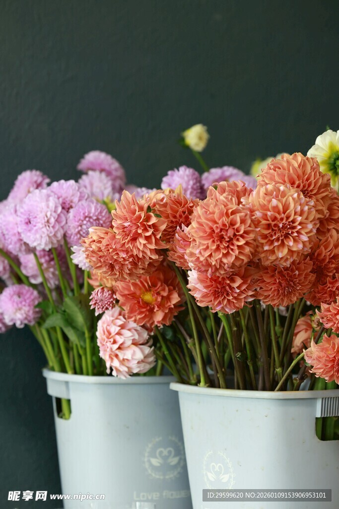 多彩鲜花插于白色花器中