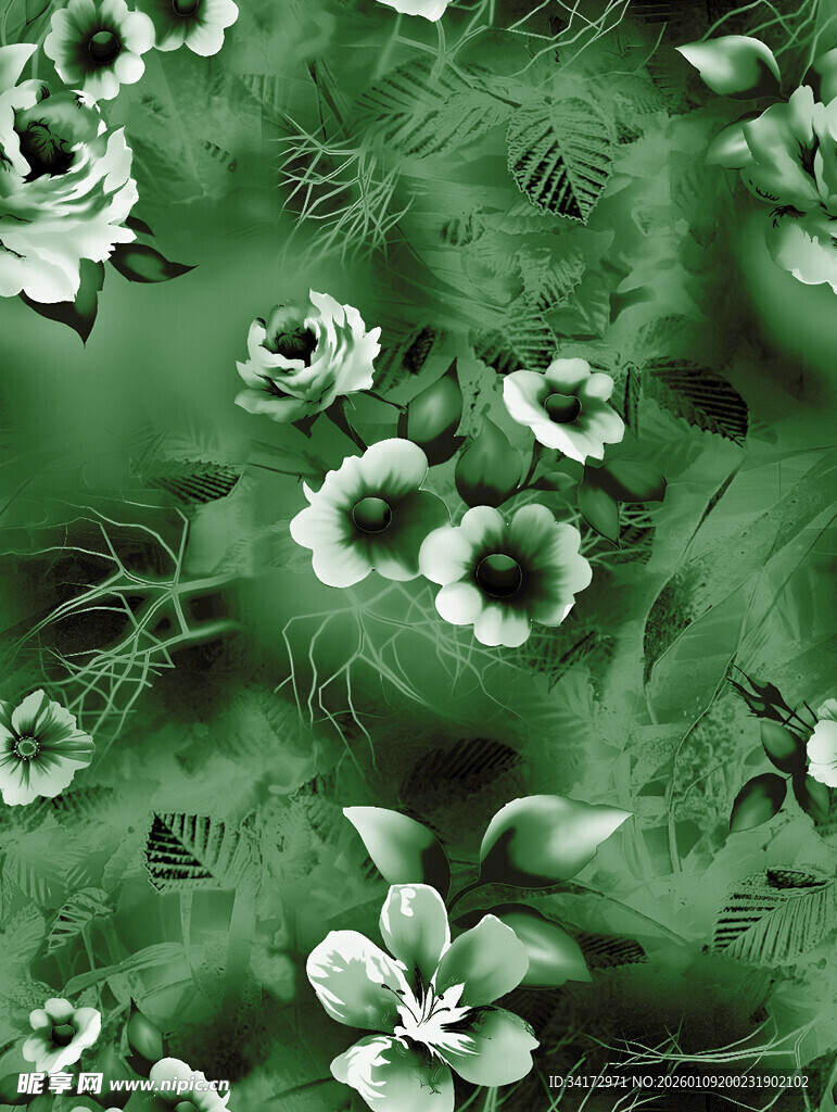 绿色花卉图案背景纹理