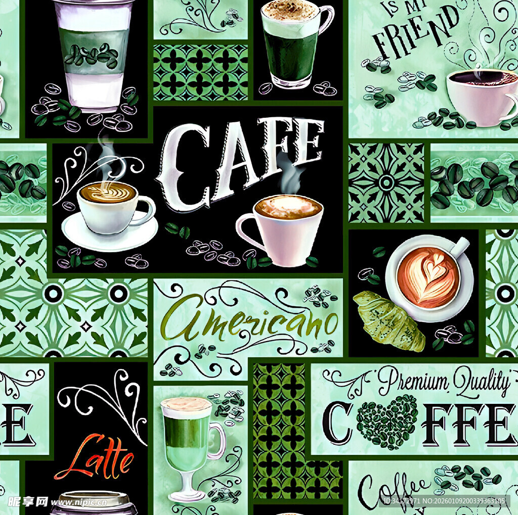 复古风咖啡主题图案设计