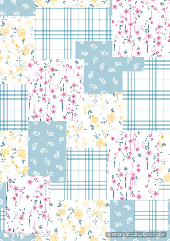 清新拼布风图案设计