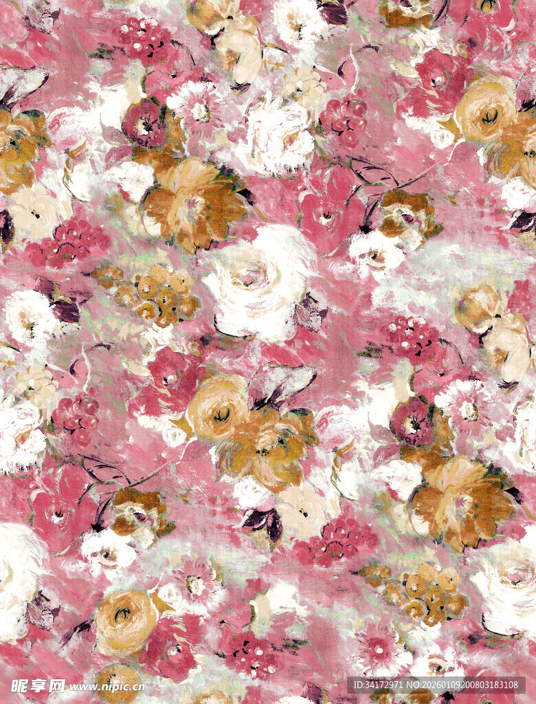 粉色花卉图案布料纹理