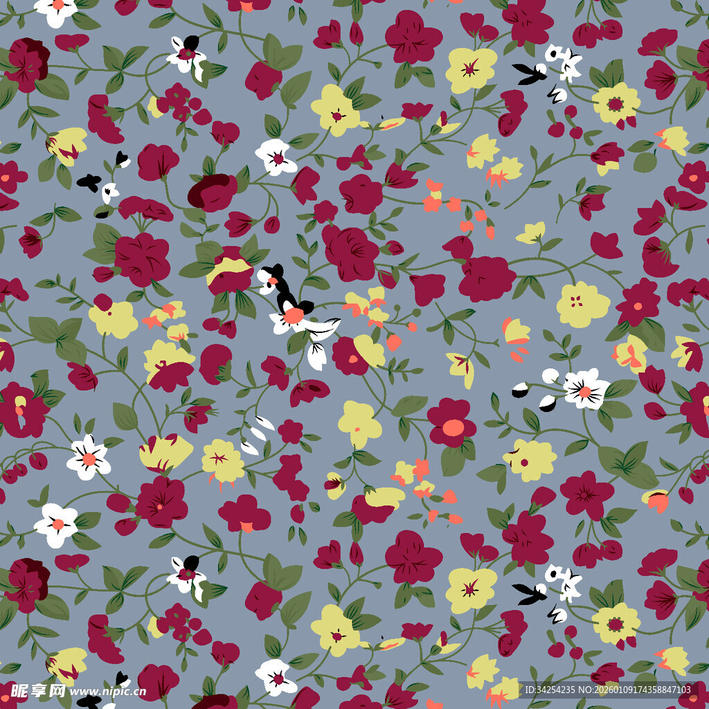 碎花图案布料 多彩花卉元素