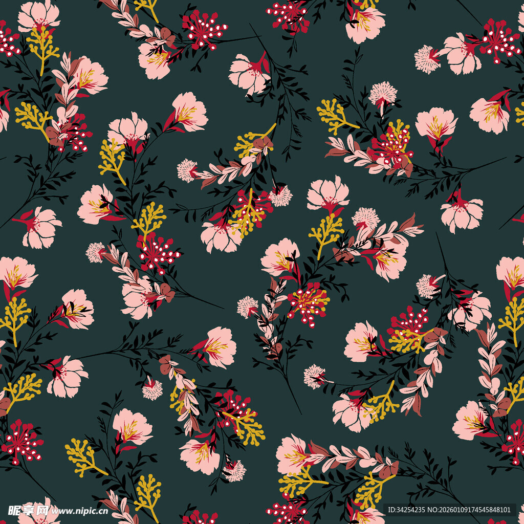 深绿底花卉图案纹理