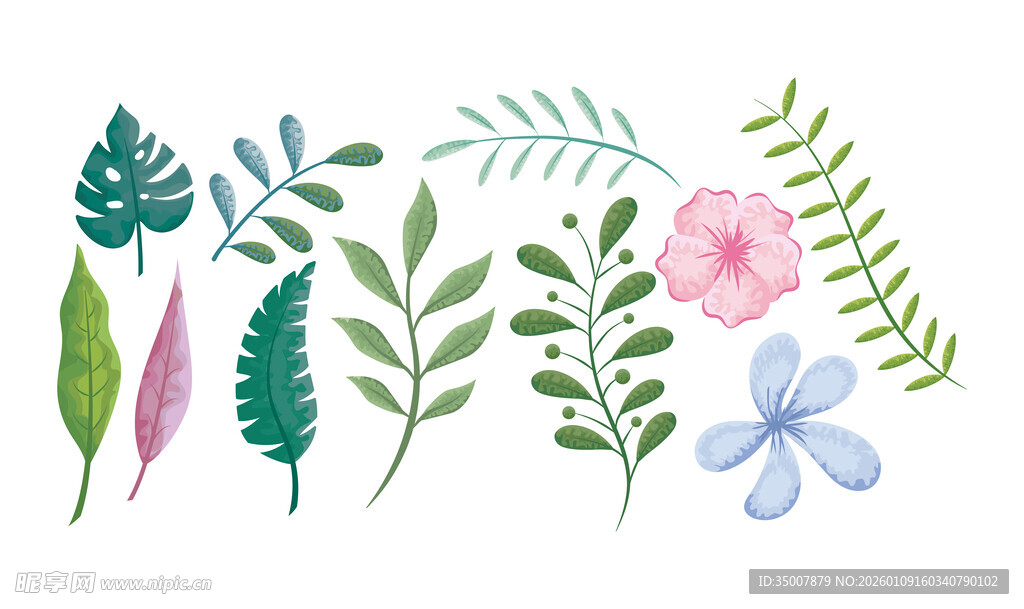 手绘清新树叶图案