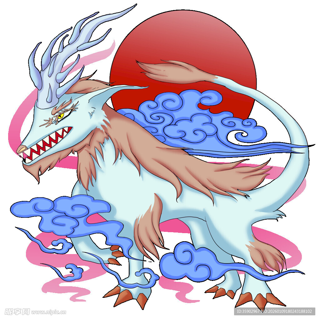 白龙戏云伴红日