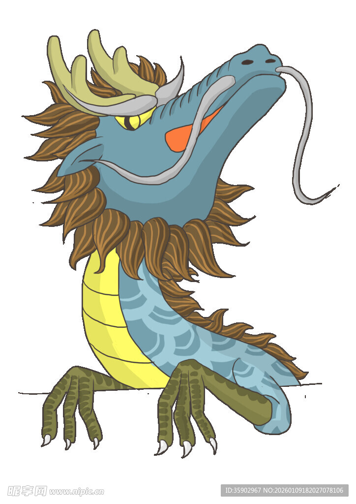 卡通风格蓝色长须龙形象