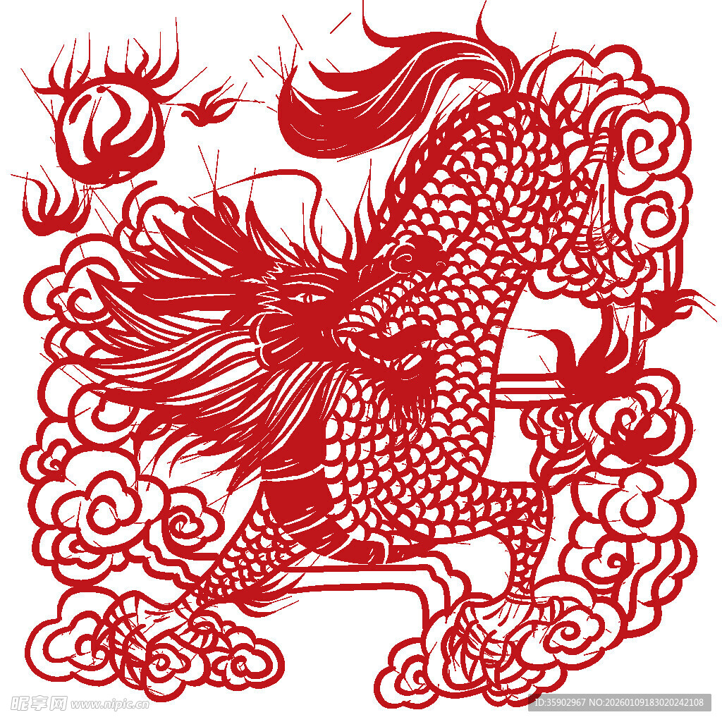传统剪纸风格的奔腾祥龙