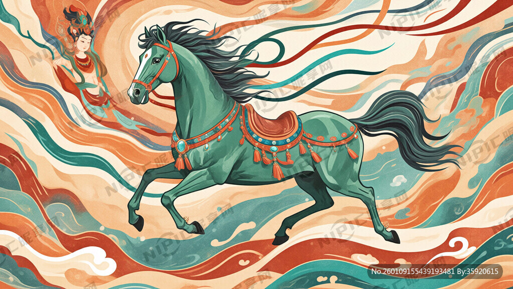 一匹精致的绿马 它飞奔而下