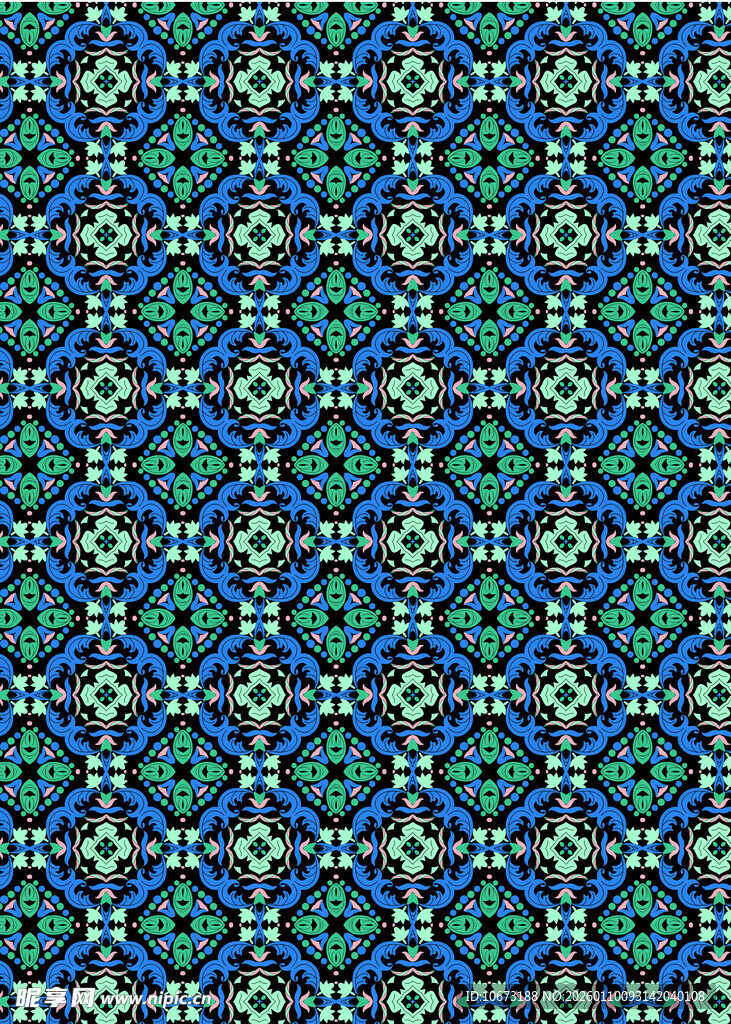 蓝绿交织几何花纹图案