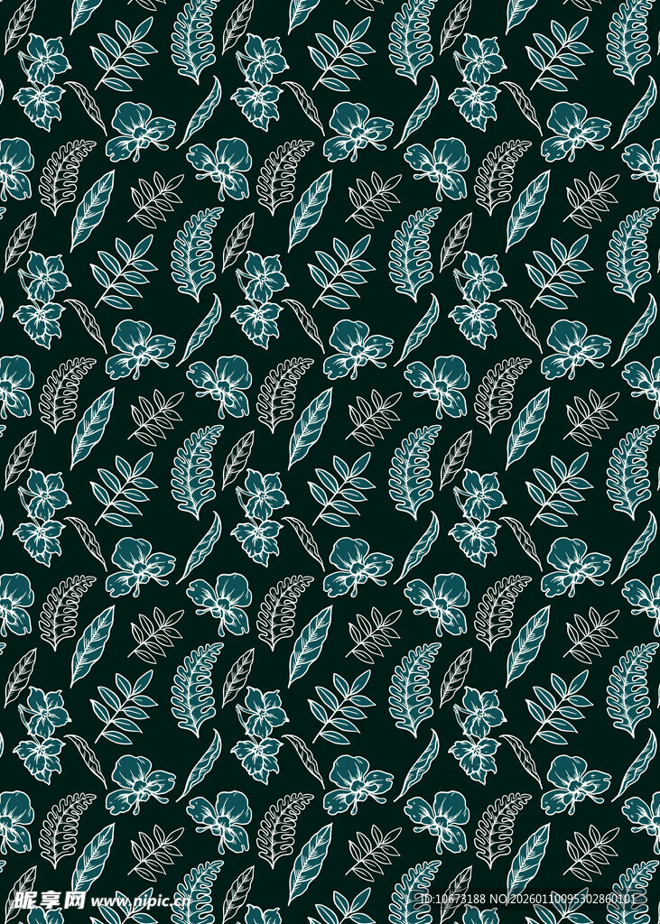 蓝绿植物图案纹理设计