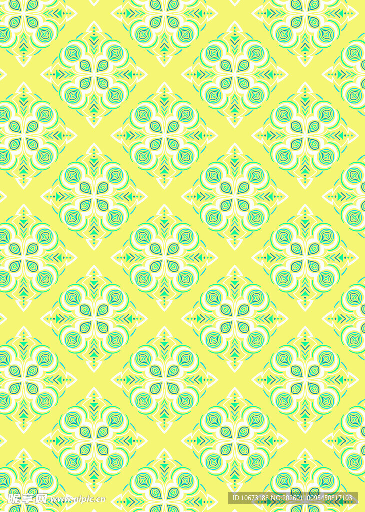 清新黄绿几何花卉图案背景