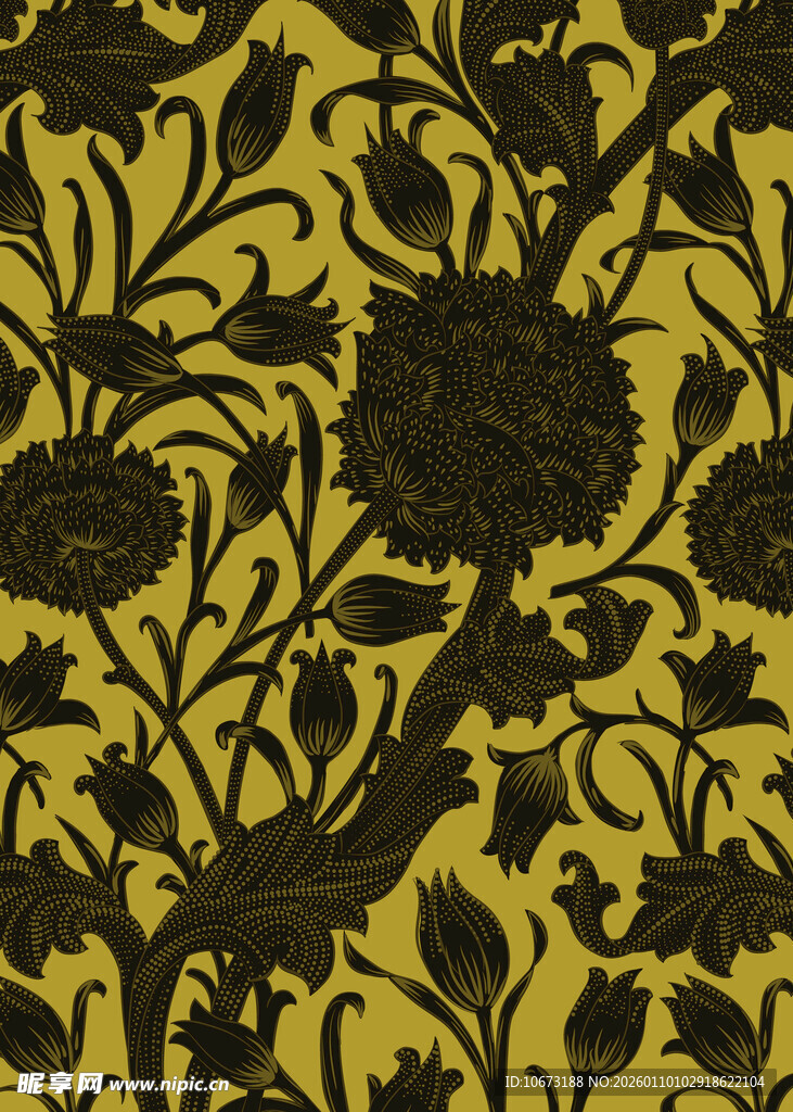 复古黄底黑花纹饰图案