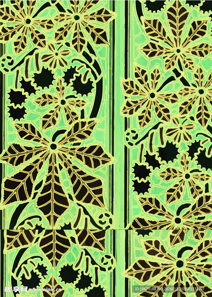 绿色底金色花卉图案纹理