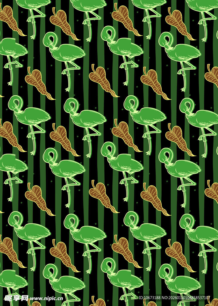 青蛙与绿植无缝图案背景