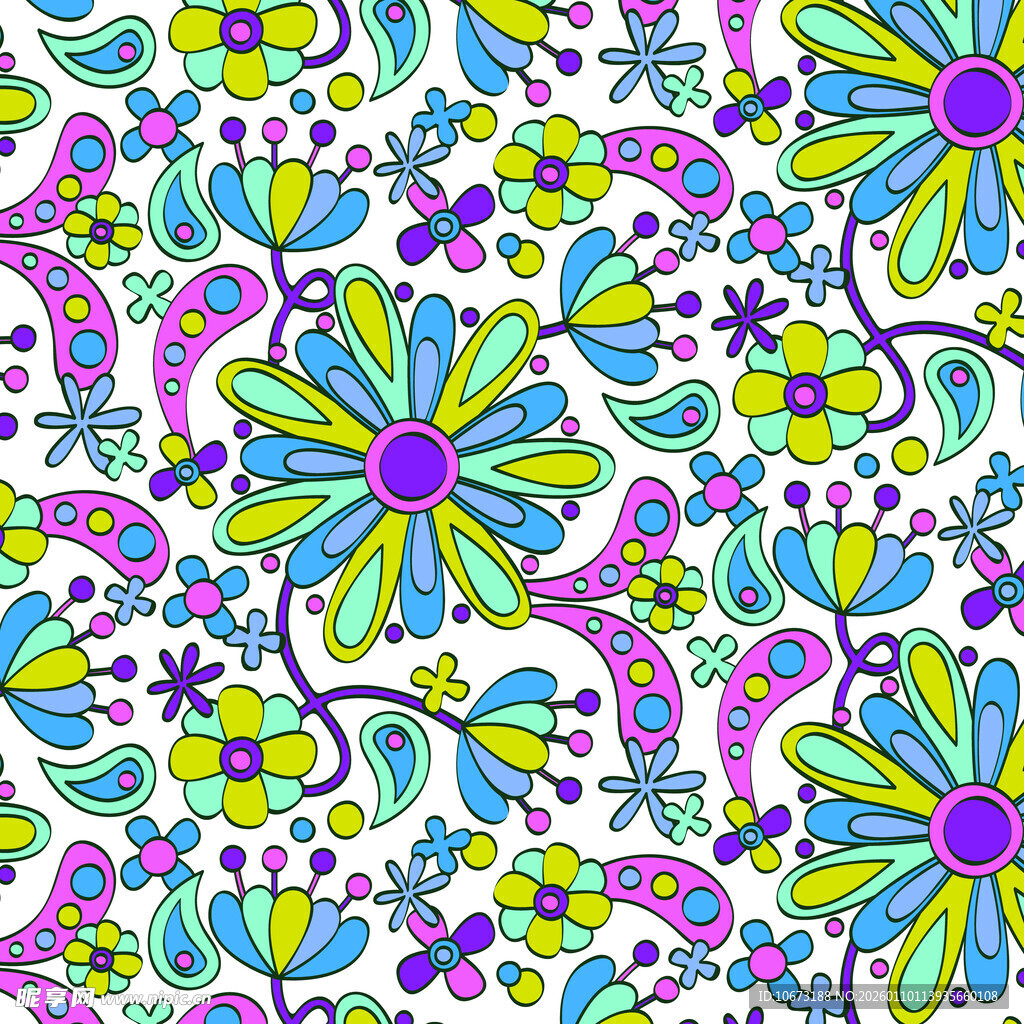 多彩花卉几何图案背景