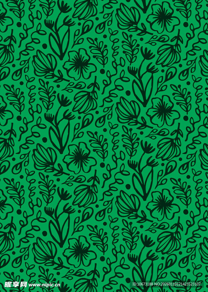 翠绿藤蔓花纹无缝图案
