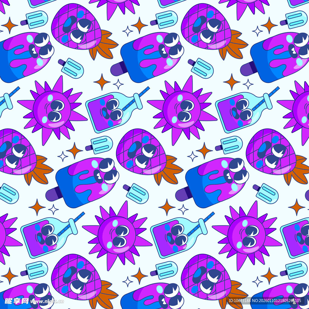紫色卡通图案无缝背景图