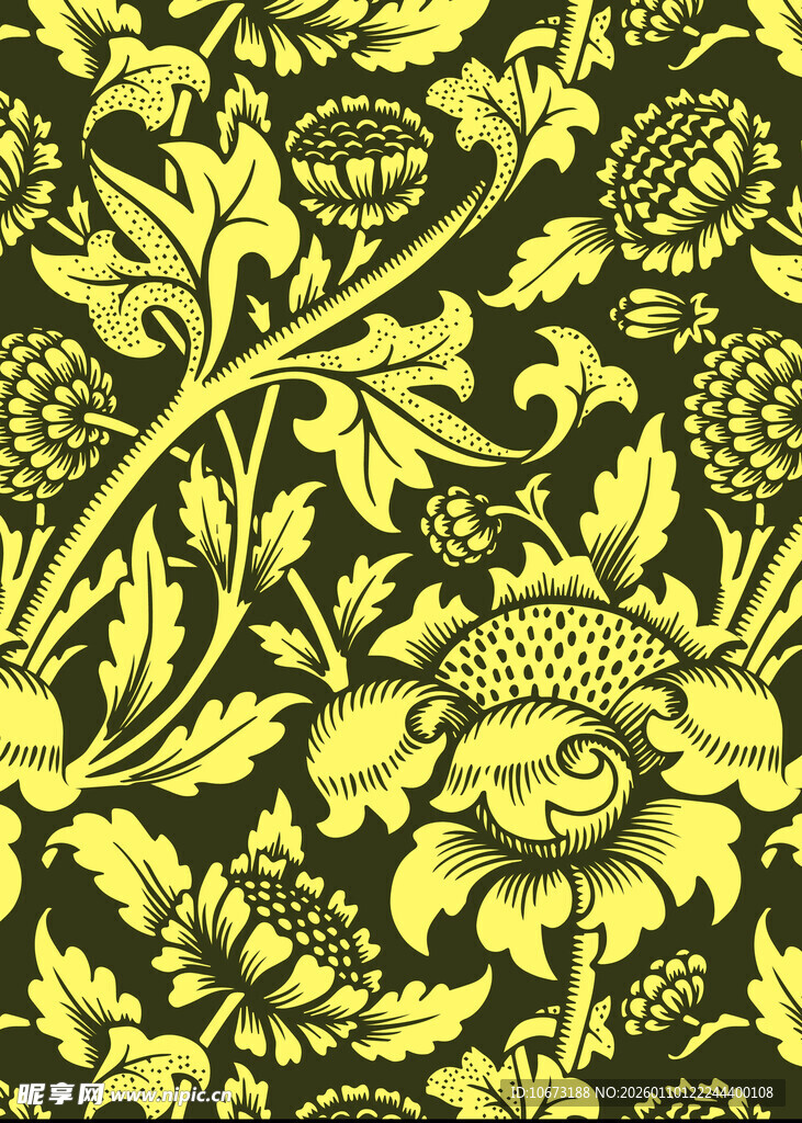 复古黄黑花卉图案纹理