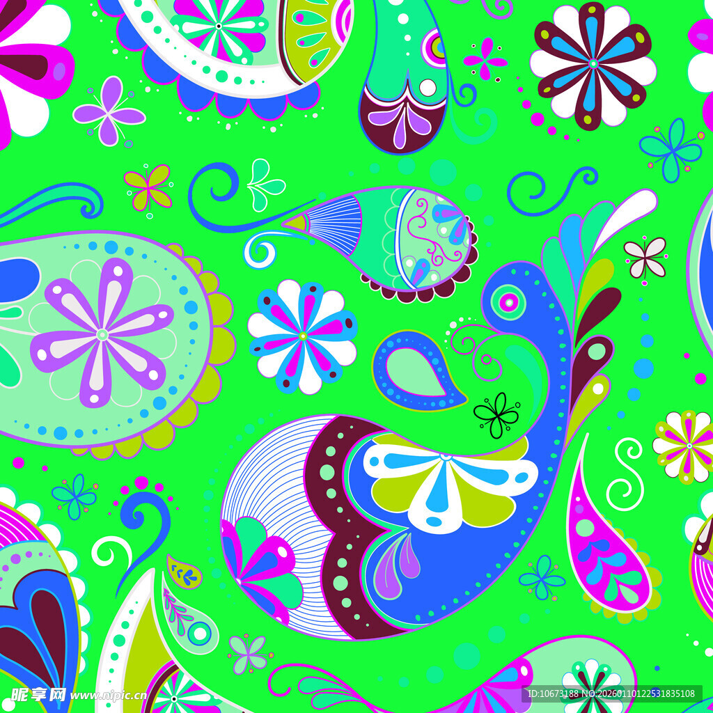 多彩佩斯利花纹图案背景