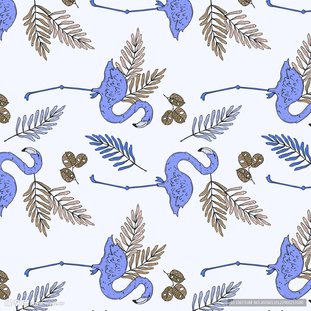 蓝棕植物图案无缝背景