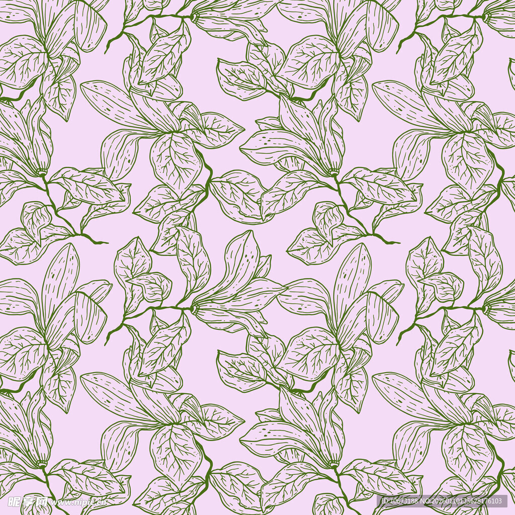 淡紫色底绿叶花纹图案
