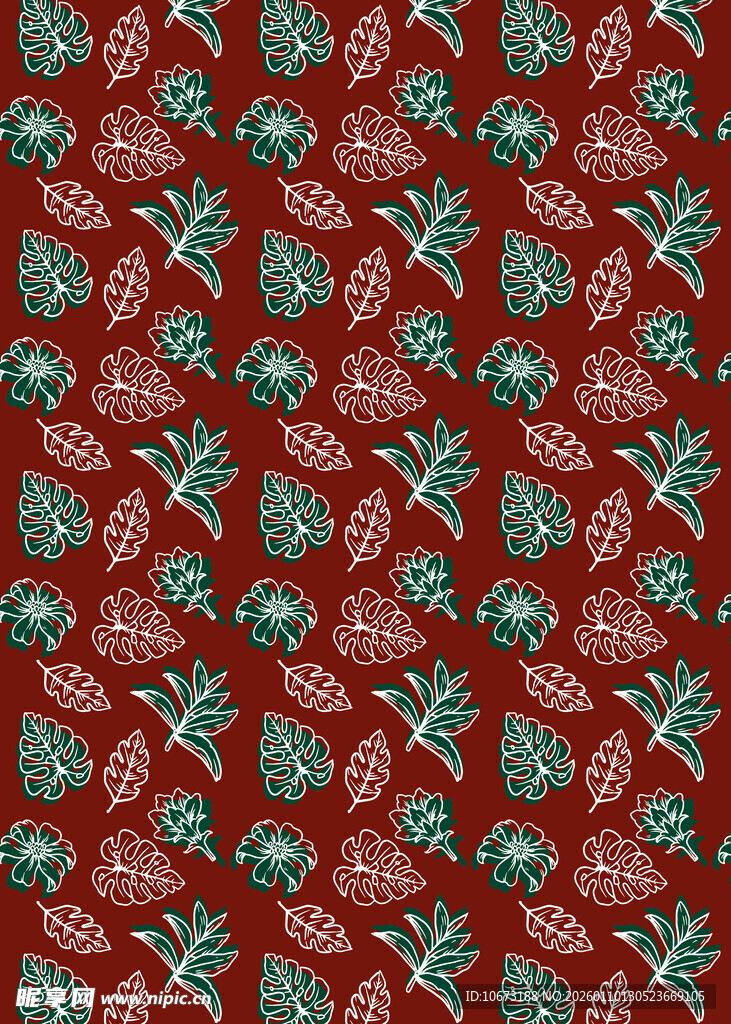 红色底花卉植物图案纹理
