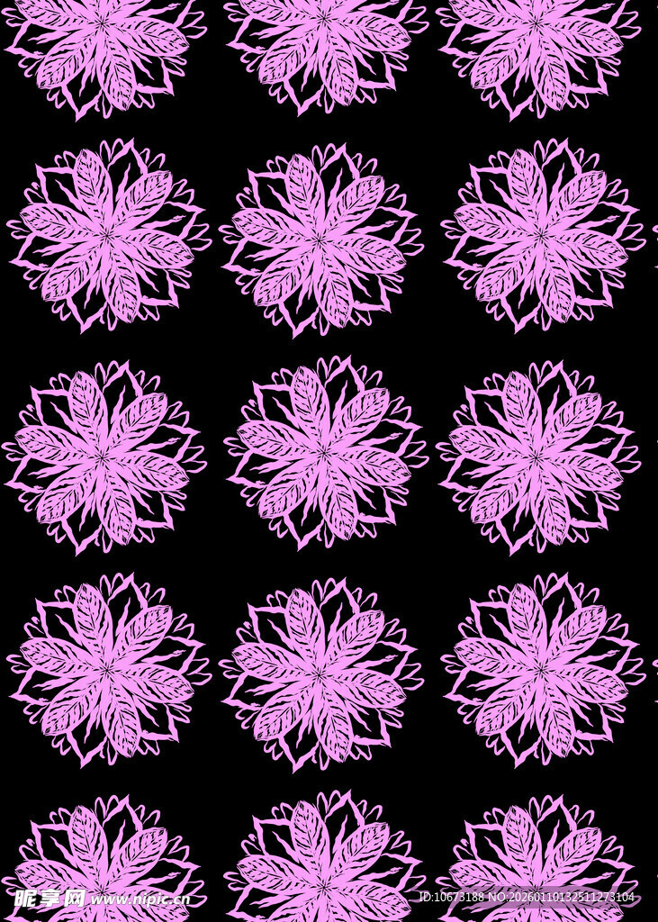 紫色花朵黑色背景图案