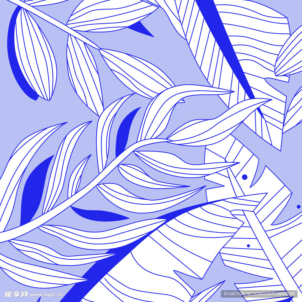蓝白叶片抽象艺术图案