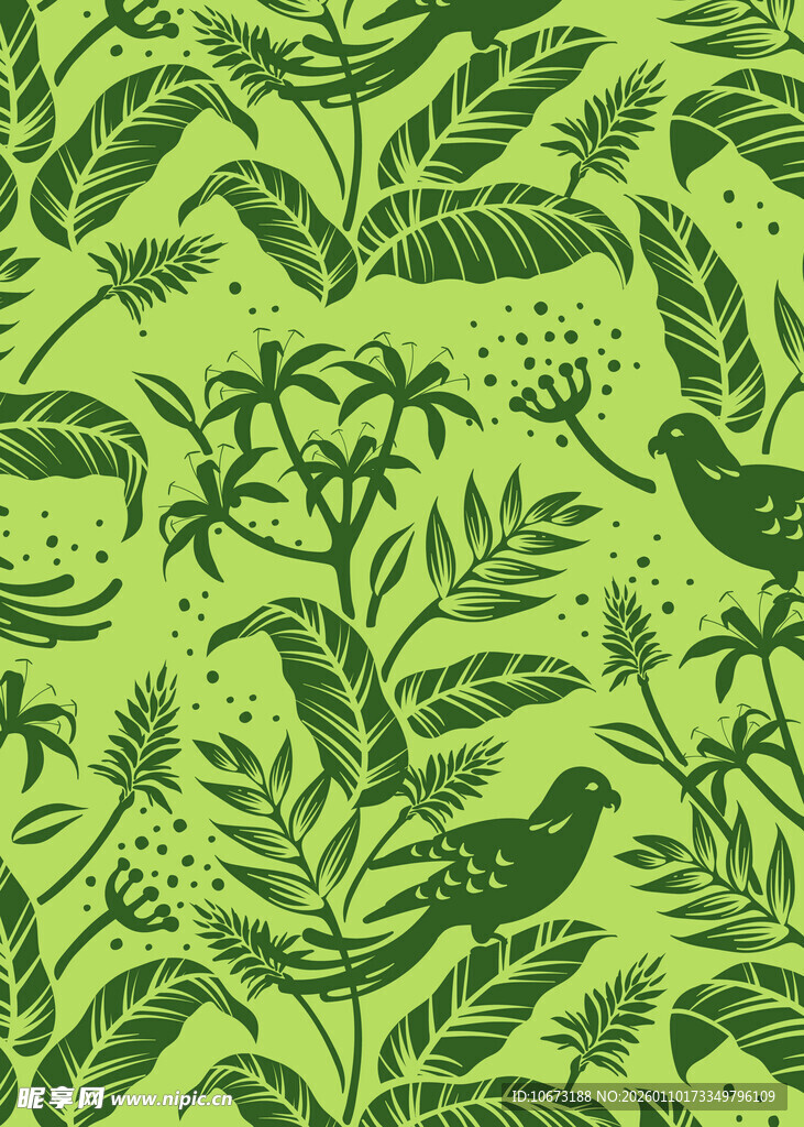 绿色植物花鸟图案背景