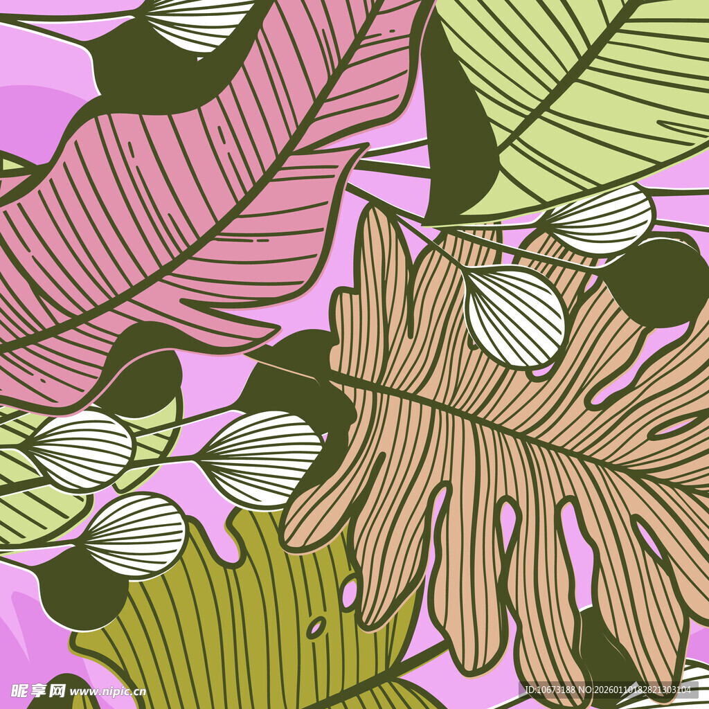 热带植物手绘图案