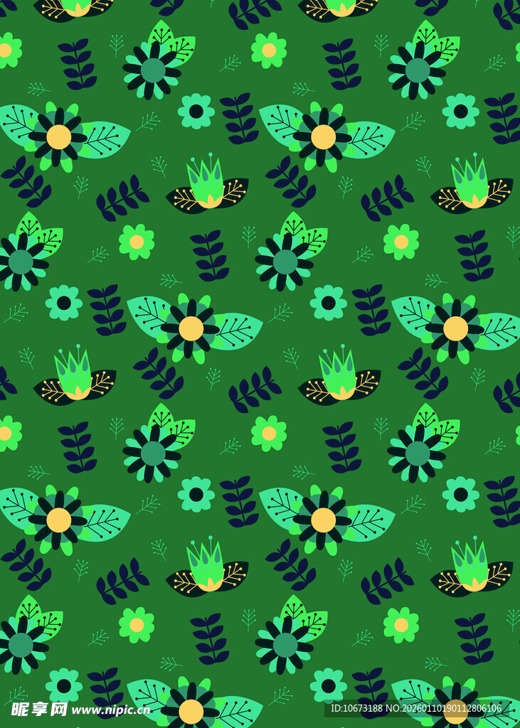 绿色昆虫花卉图案背景