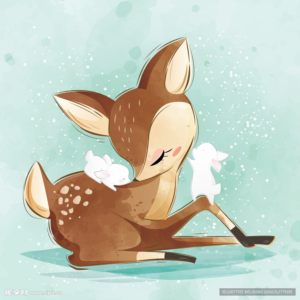 可爱小鹿惬意舔毛