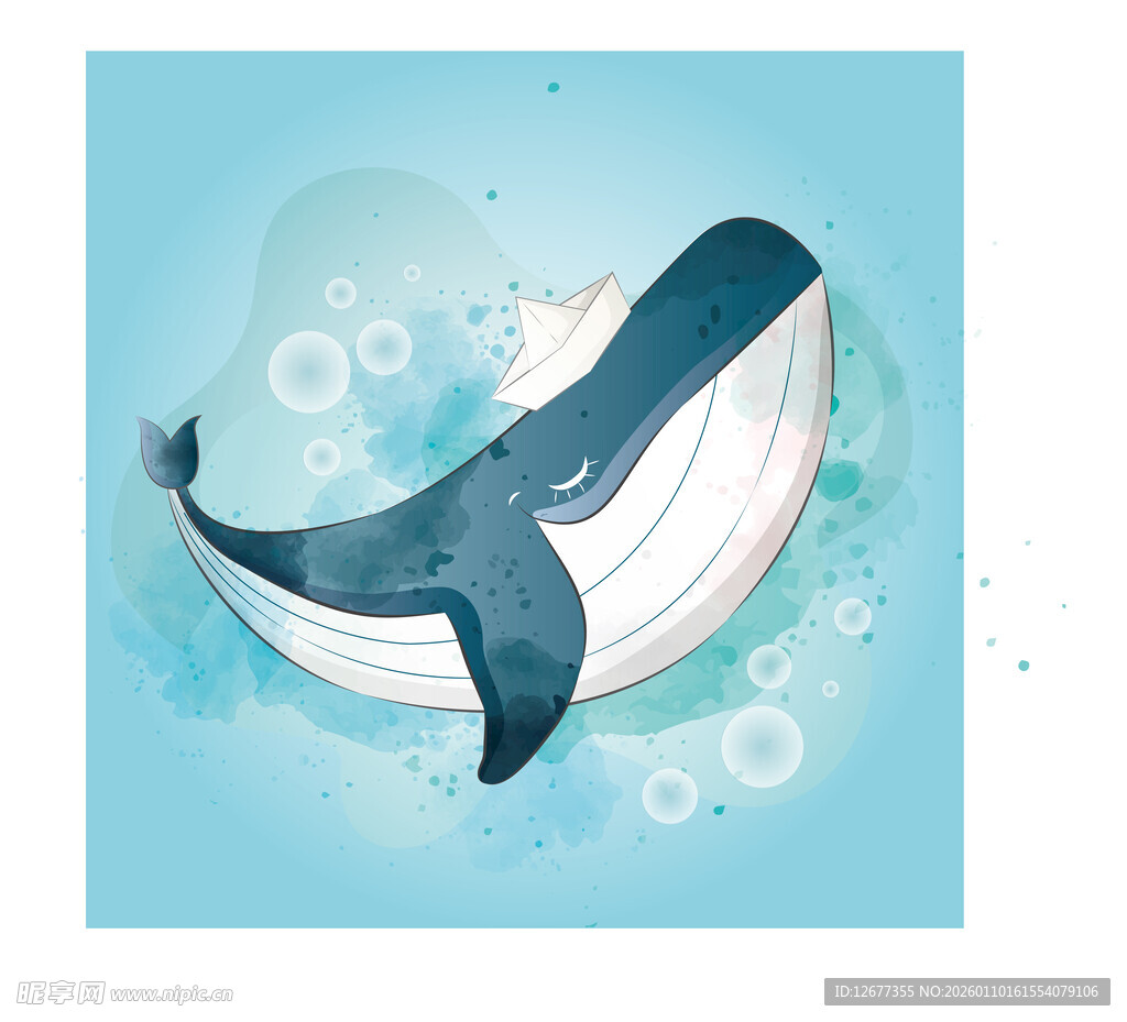 蓝色海洋中的可爱鲸鱼