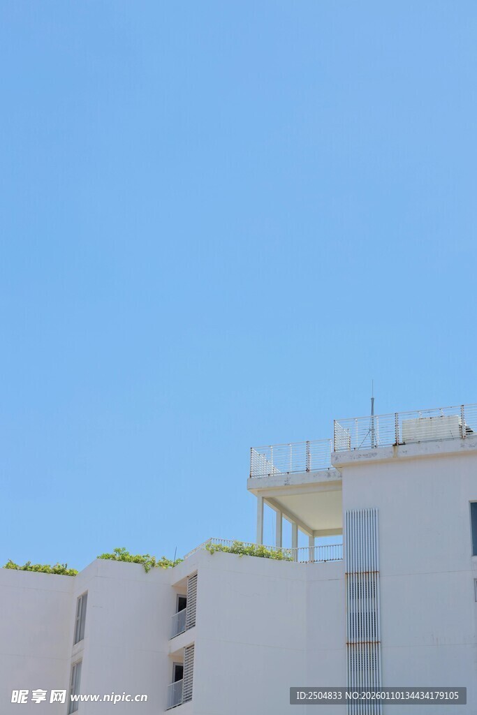 蓝天映衬下的现代建筑