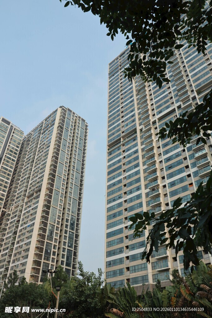 城市高楼与绿植景观