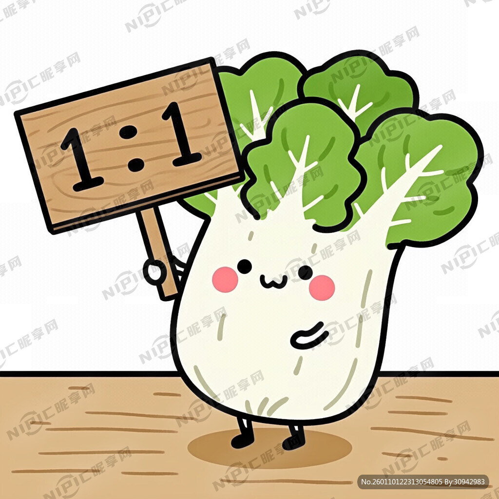 一颗卡通白菜举着一个木牌